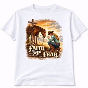 Faith Over Fear Western Graphic T Shirt Trendy Boutique Style Tee Womens White